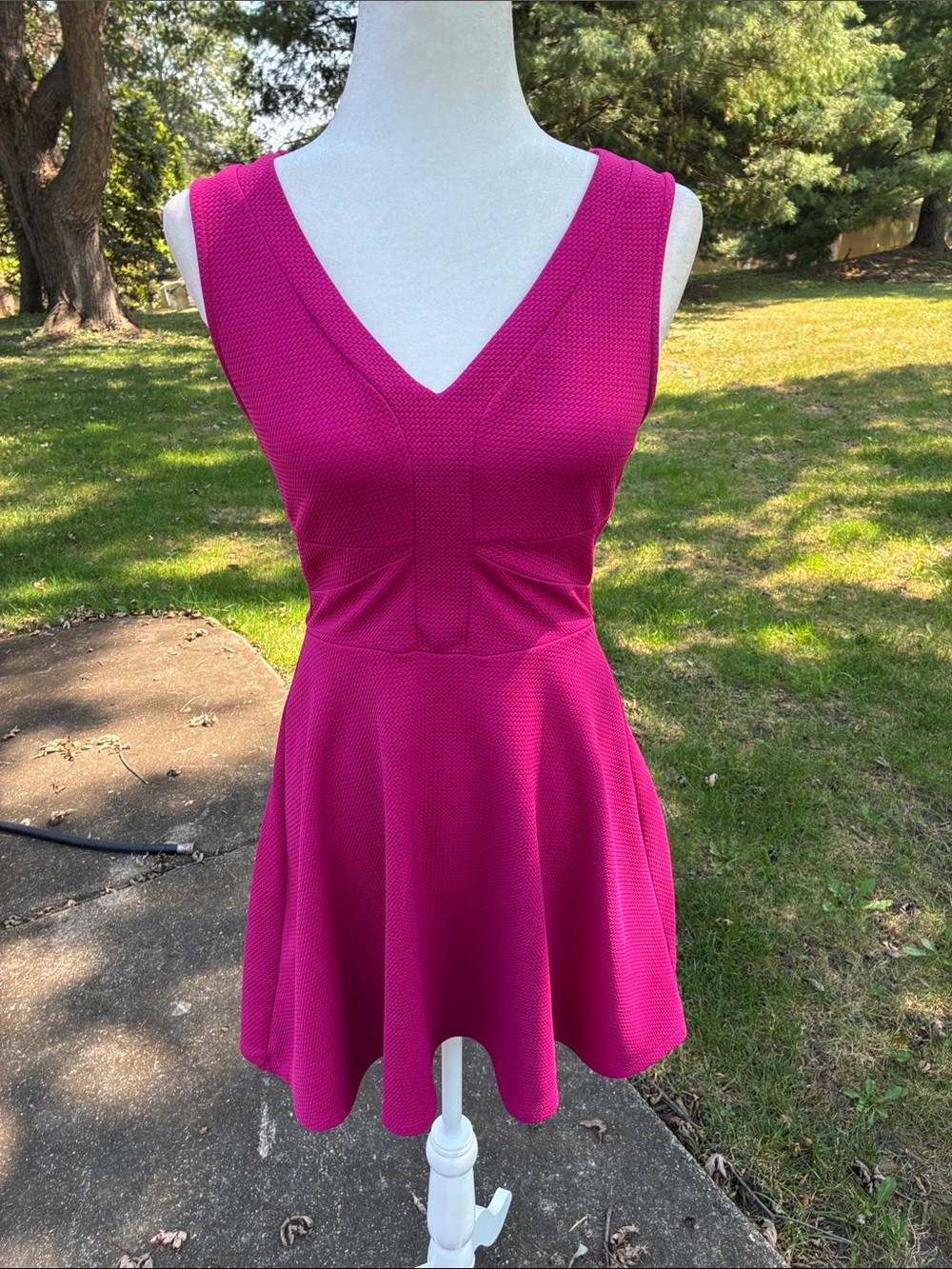 City Studio Sleeveless V-Neck Fit & Flare Dress in Hot Pink
